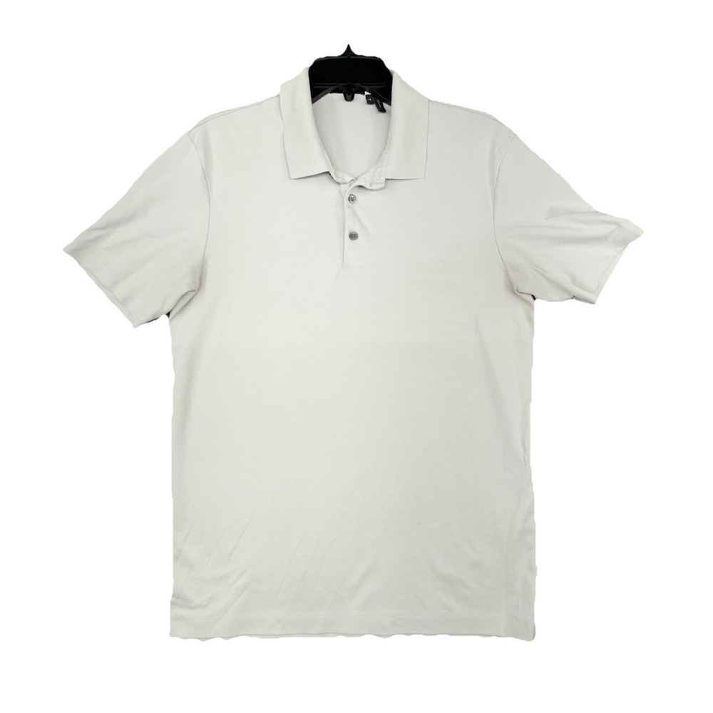 Theory Men's Atlas Polo Shirt Light Gray Contrast Button Placket Size M